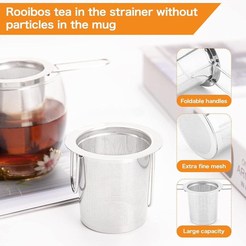 Compact & Lightweight Tea Infuser with Long Handle - 2 Stainless Steel Strainers