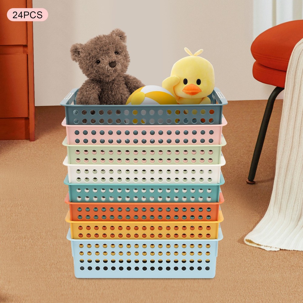 24 Pack Colorful Mesh Classroom Baskets, Stackable Storage Bin, Book Basket