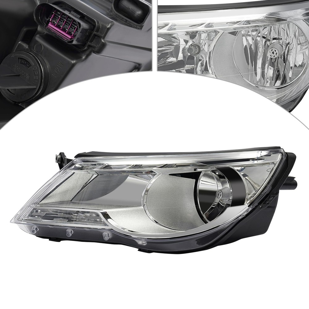 Headlight Assembly 2009-2011 Tiguan Left Halogen Chrome Housing Clear Lens