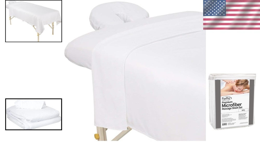 Luxury Microfiber 3-Piece Massage Sheet Set: Soft, Stain-Resistant, White