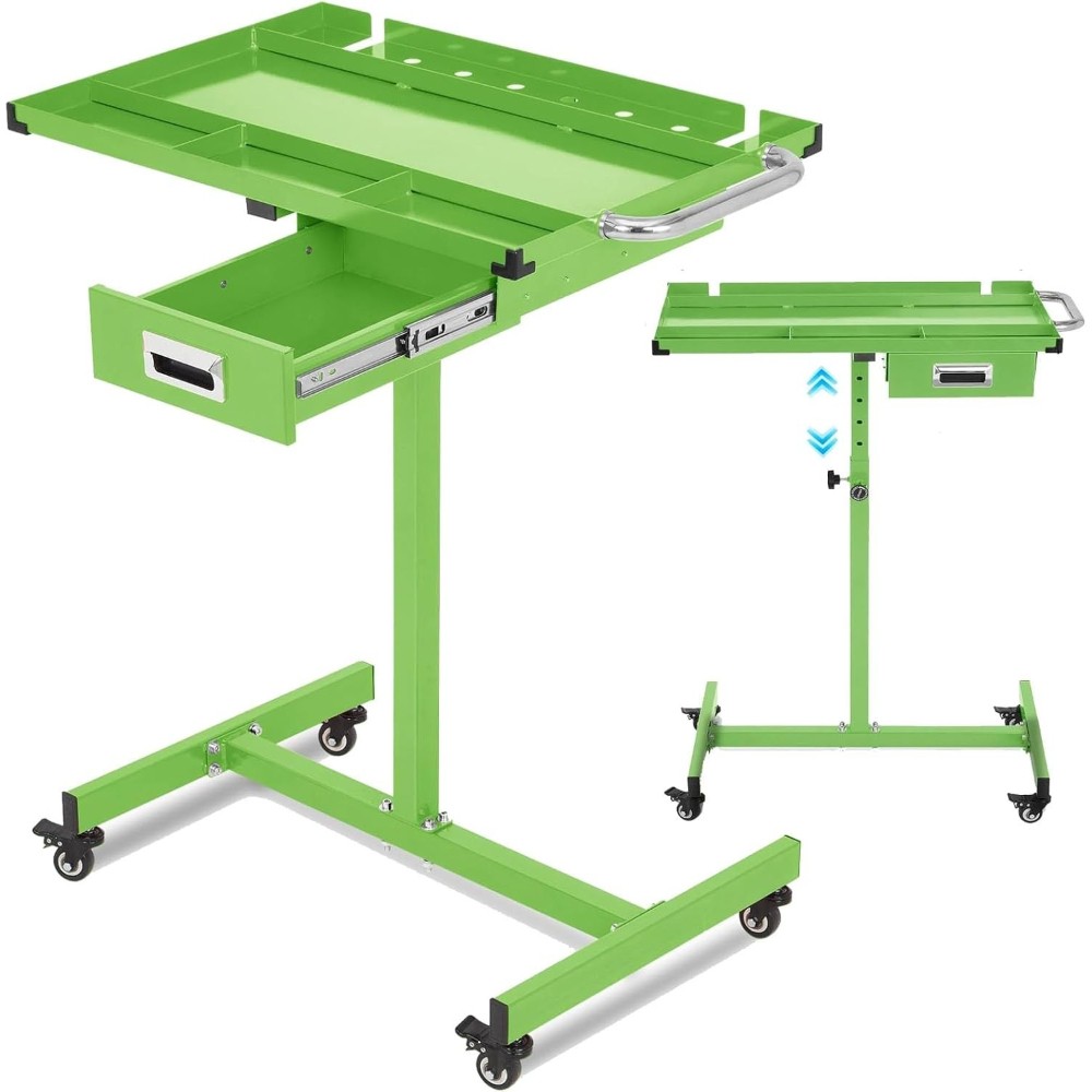 Heavy-Duty Rolling Workbench with Tool Tray, 220LB Capacity Adjustable Table