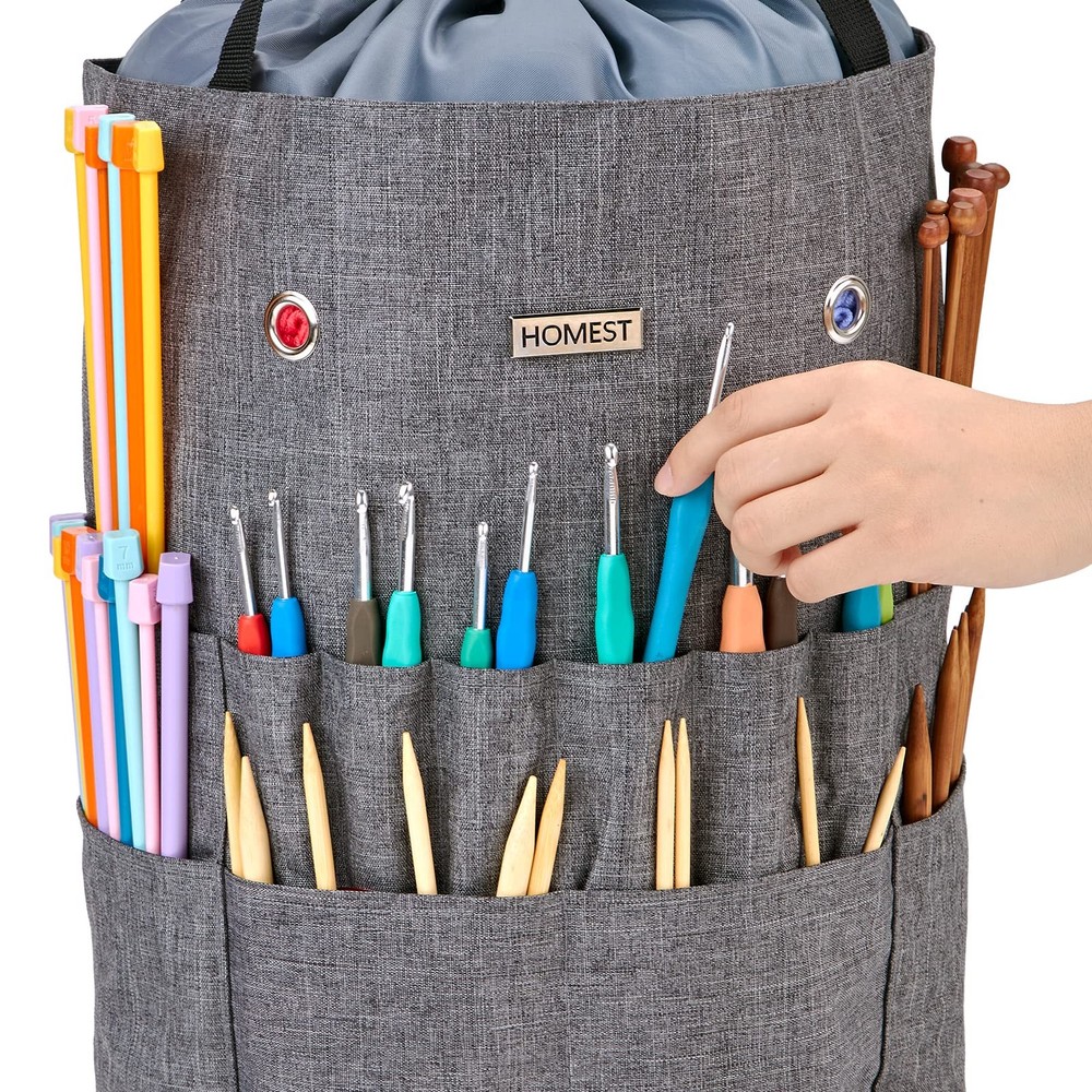 Large Crochet Bag with Customized Front Compartment for Knitting Accessories,...