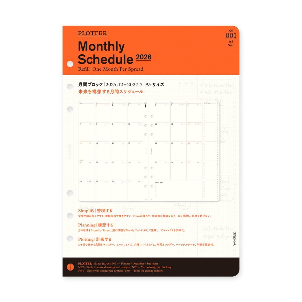 PLOTTER System Planner Refill 2026 A5 Monthly (Starts December 2025)