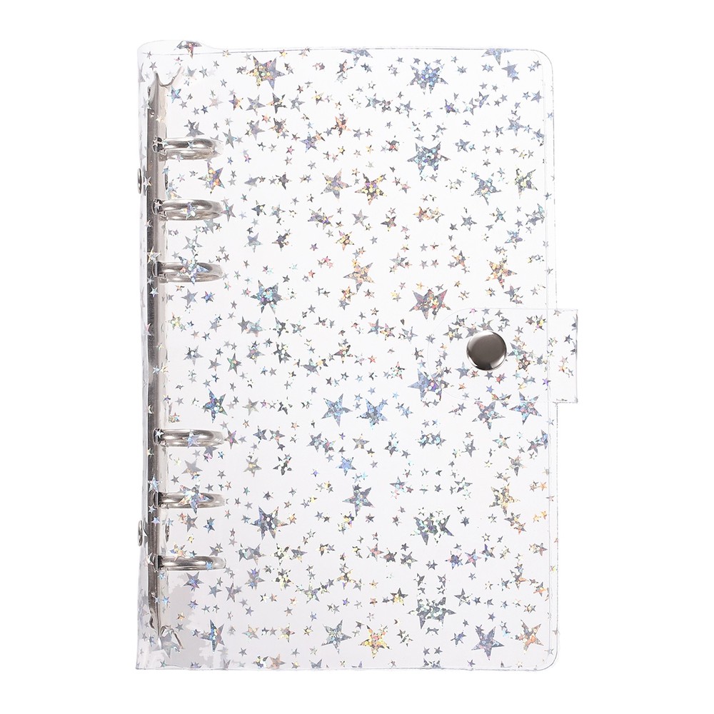 A6 Binder Cover, Stars Refillable Notebook Shell with Snap Button, Clear