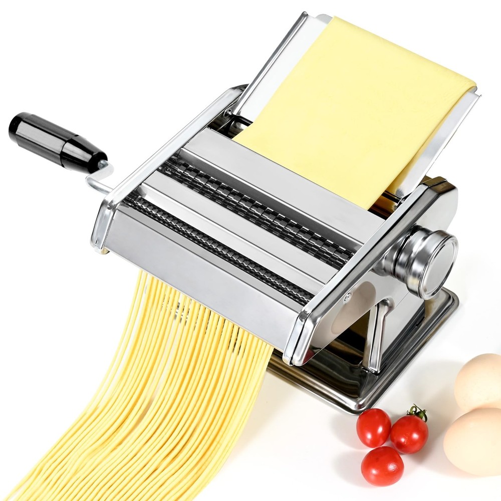 FrutPunch Manual Pasta Maker Machine, 9 Adjustable Thickness Standard, Silver