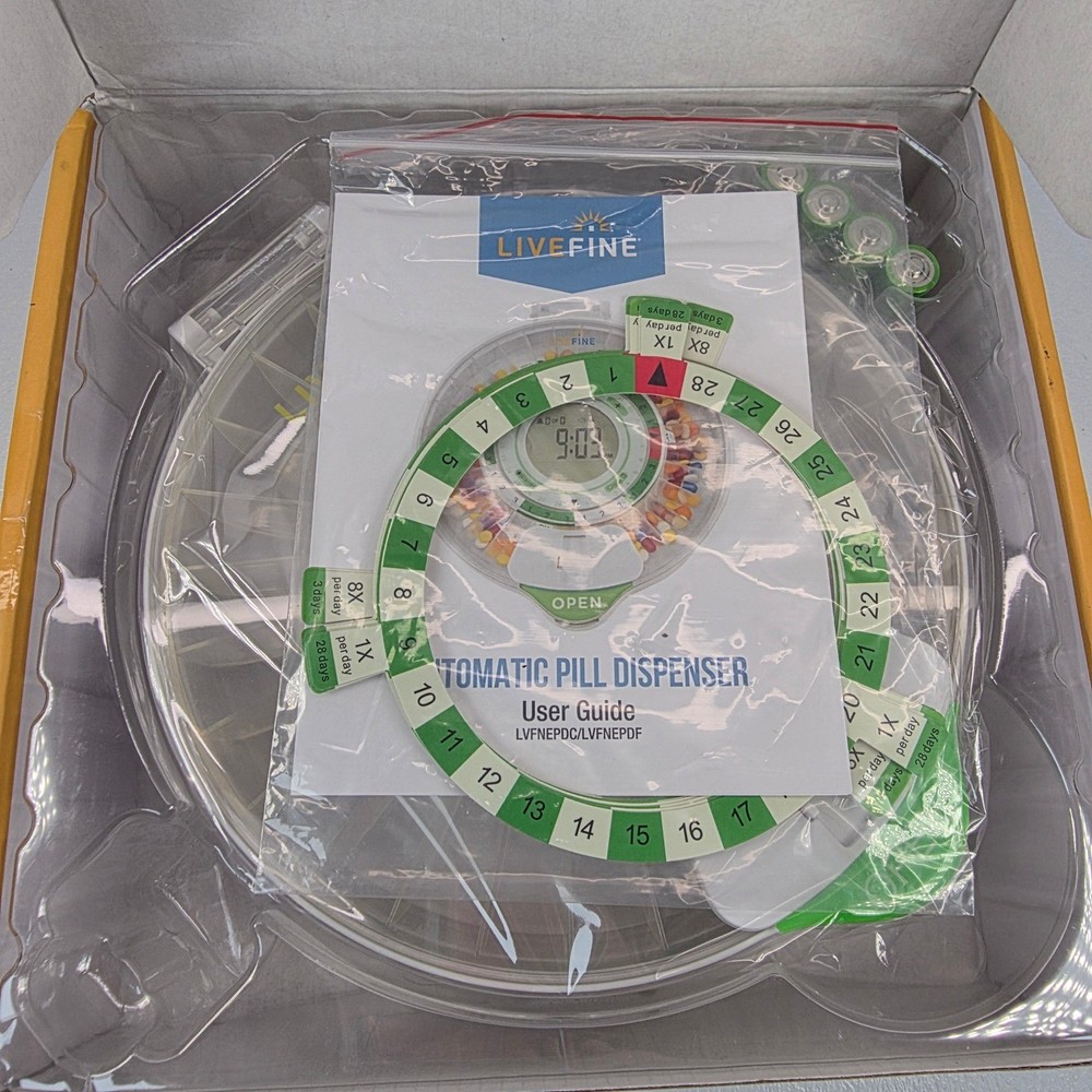 LiveFine Automatic Pill Dispenser with Alarms and Locking Lid