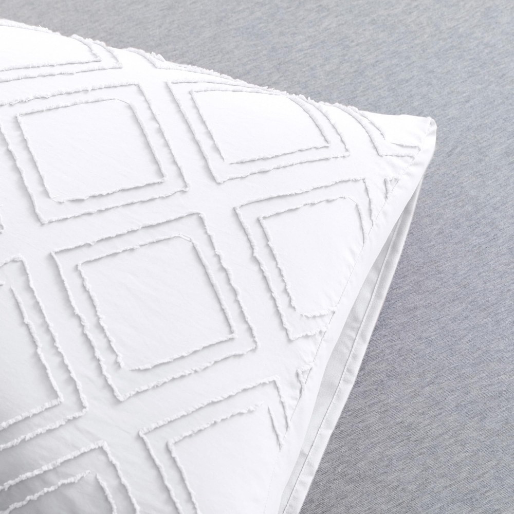 2 Pack Bright White Pillowcases Standard Size Soft Microfiber Geometric Tufte...