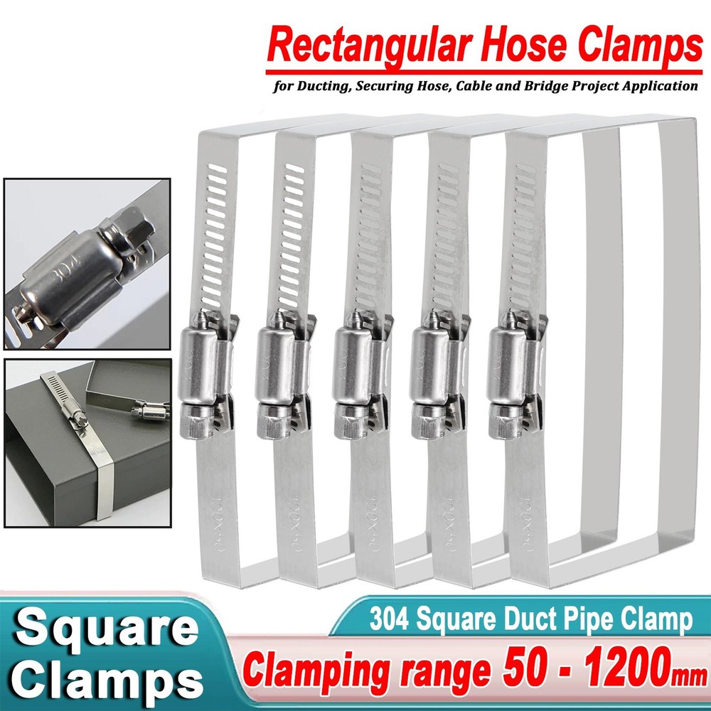 304 Steel Square Hose Clamp 50-1200mm Rectangular for Cable Tray & Pipe Fixing