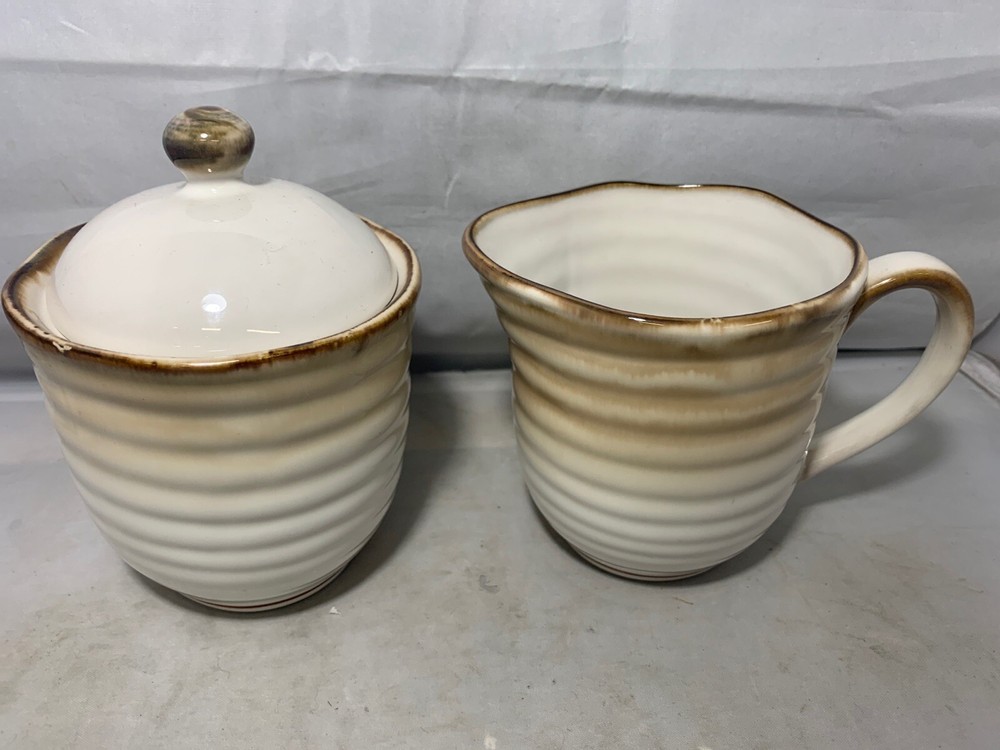 Sango Chromatics Brown Sugar Bowl & Creamer 4980