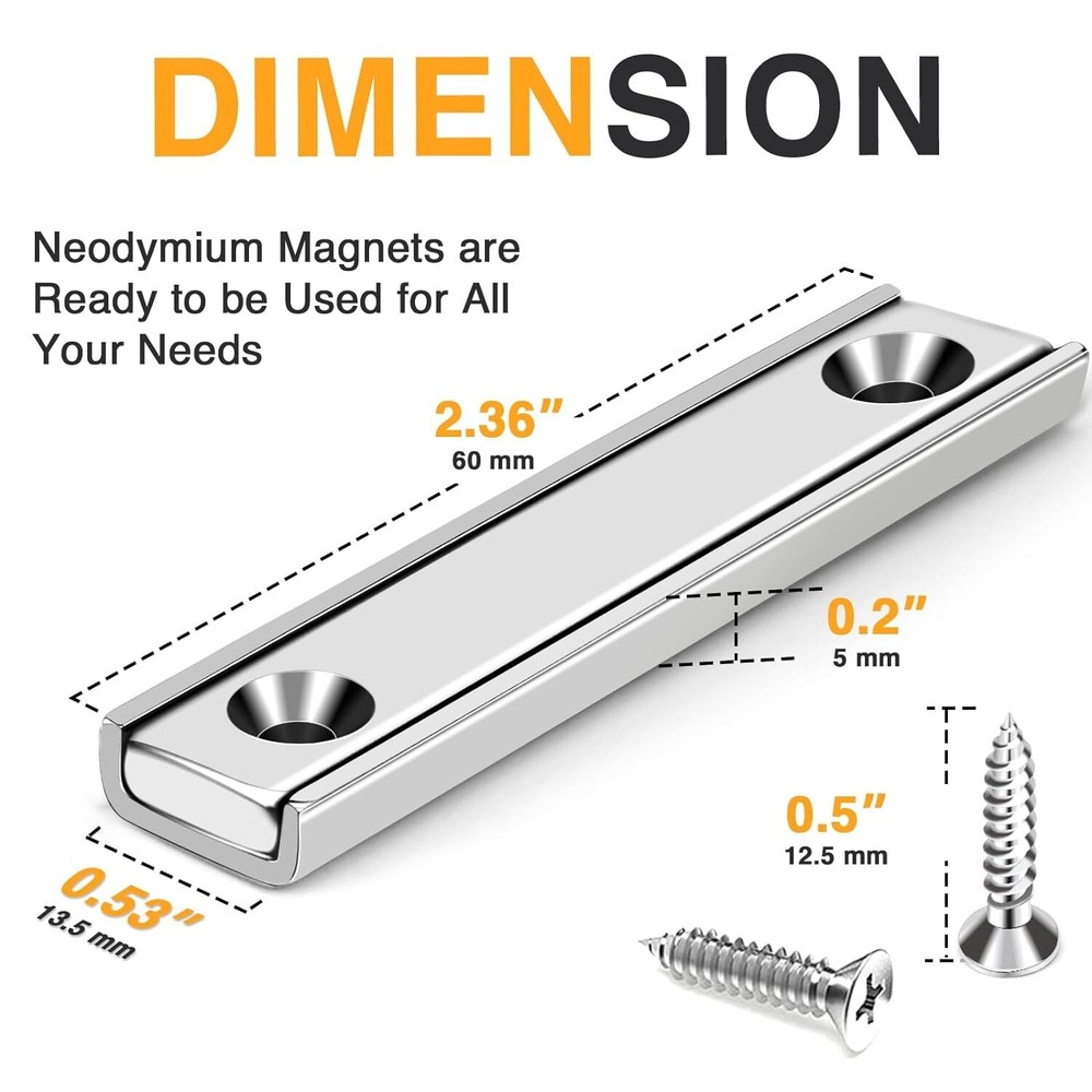 Neodymium 15 Bar Magnets wth Countersunk Hole 80 Lbs Rectangular Pot Magnet Hole