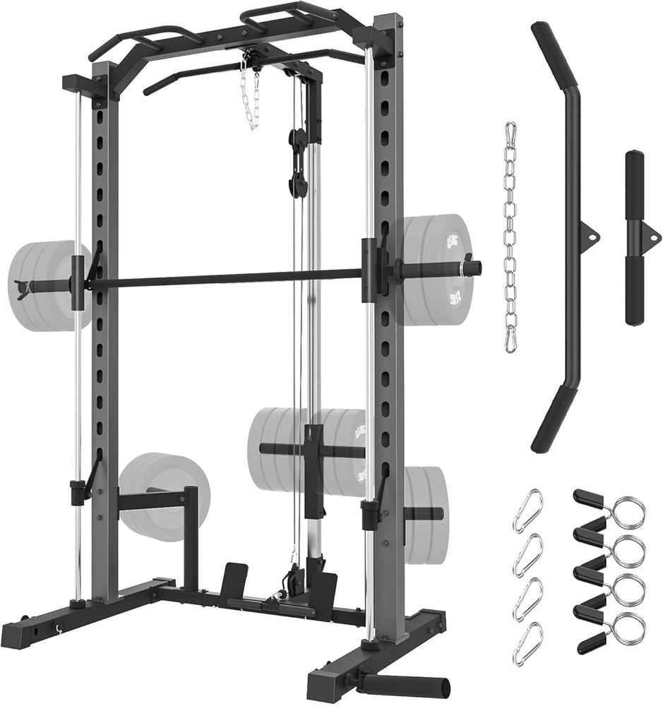 1400 Lbs Smith Machine Multi-Function Squat Rack with LAT-Pull Down Power Cage