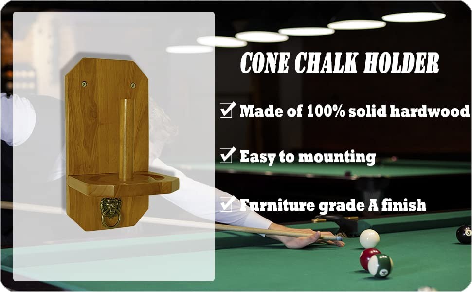 Wall Mounted Cone Chalk Holder, Pool Table Accessory, Solid Wood Hand Chalk H...