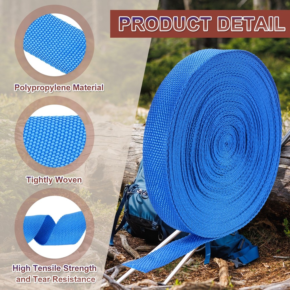 Nylon Webbing Strap, 22 Yards x 1" Polypropylene Flat Webbing Strap (Blue)