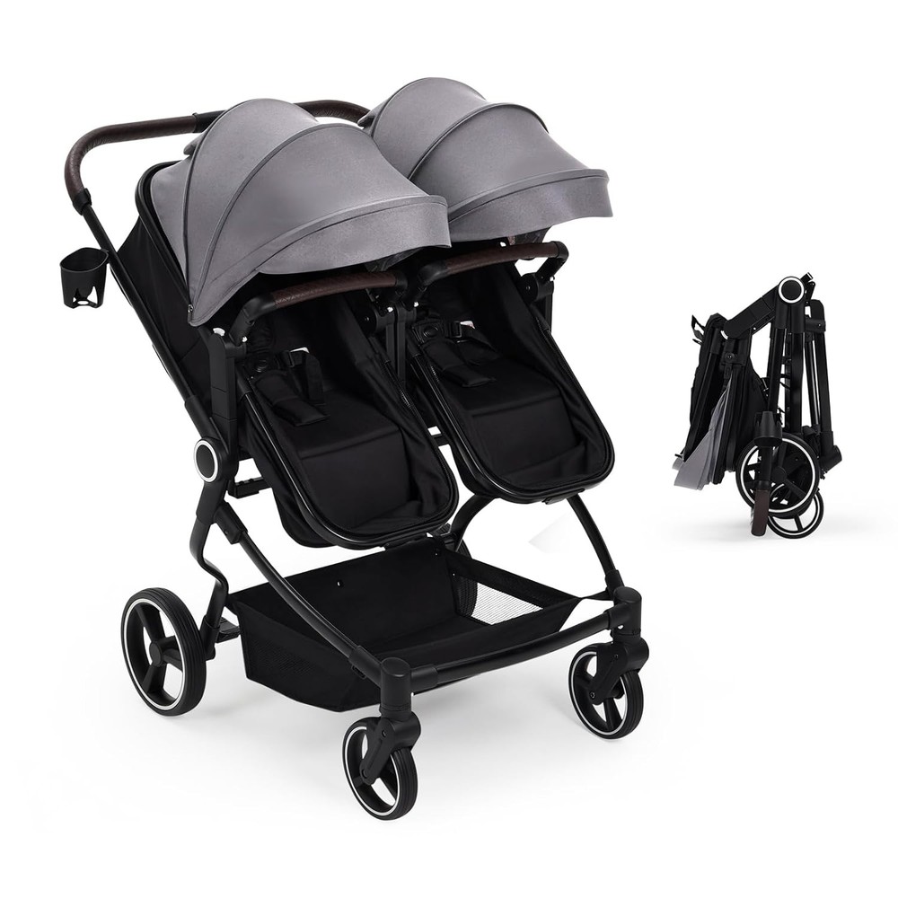 Side by Side Double Stroller Lightweight Compact Foldable Baby Travel Stroller