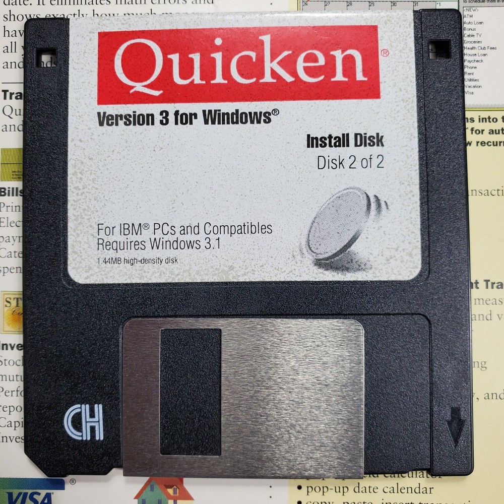 Quicken IBM Windows Computer Finance Software 1993 Version 3 with Floppy Disks