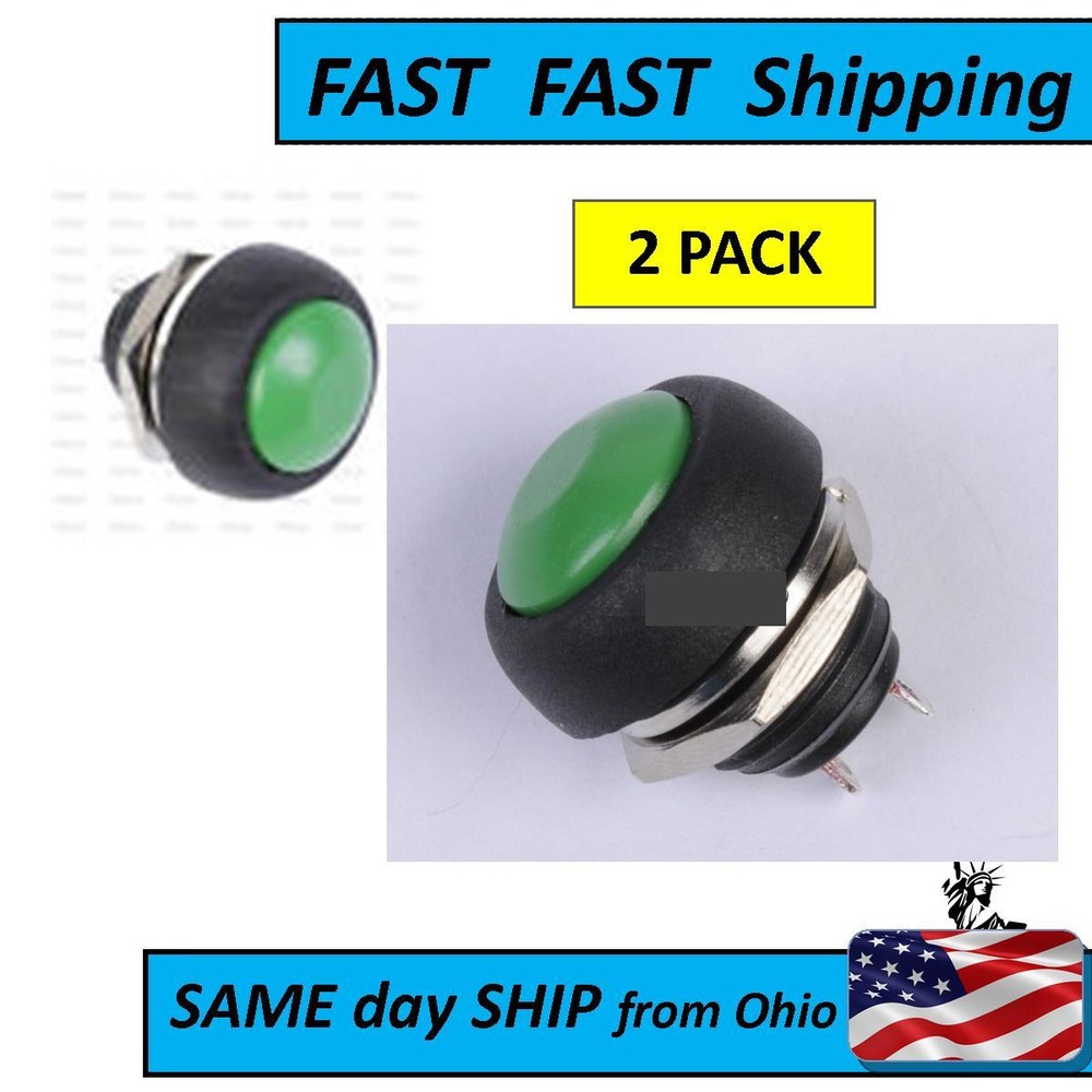 2 PCS ///  GREEN Waterproof momentary Push button Mini Round Switch