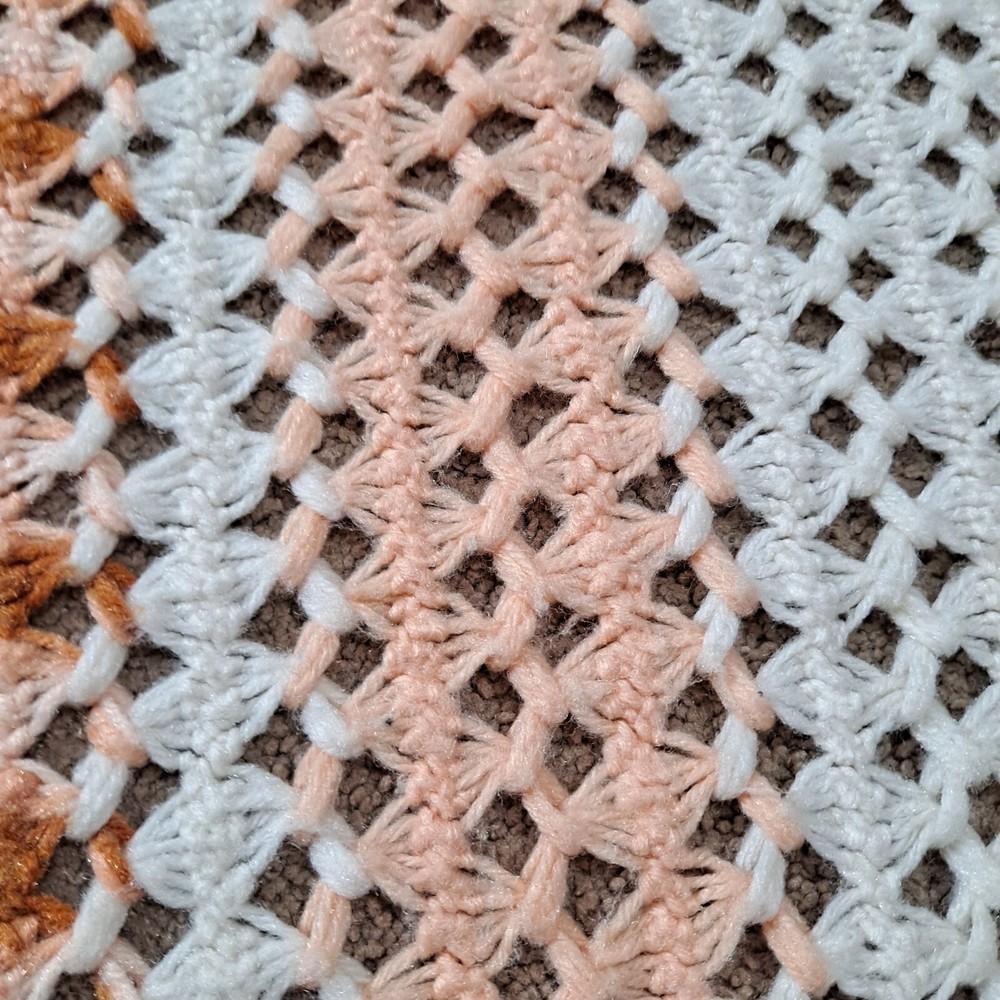Large 92x55 Handmade Afghan- White, Rust, BisqueThrow Blanket