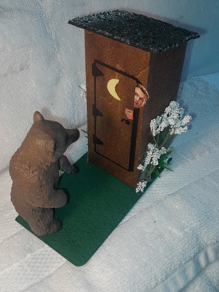 Miniature Outhouse Decor -  Bear visitor!
