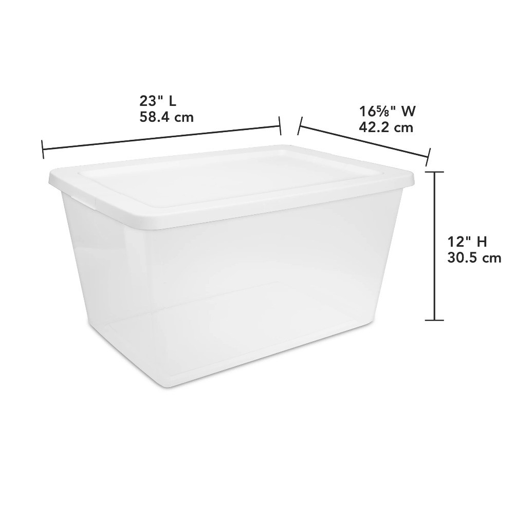 58 Quart Clear Plastic Storage Bin with Snap-On White Lid 2-Pack
