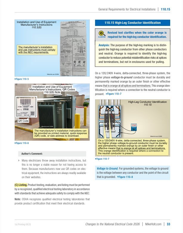 Mike Holt's 2026 Changes to the National Electrical Code Textbook