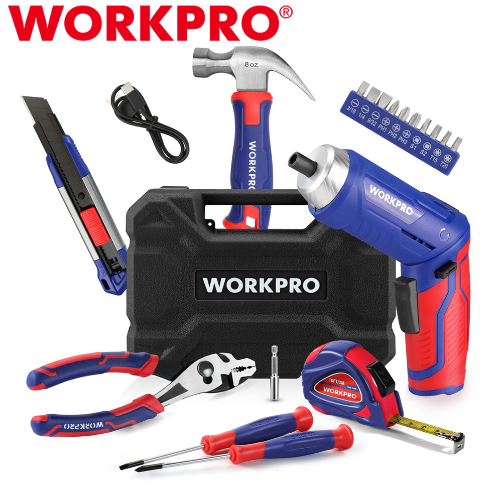 WORKPRO Tool Set 3.7V Rotatable Electric Screwdriver 18PC Portable Home Tool Kit