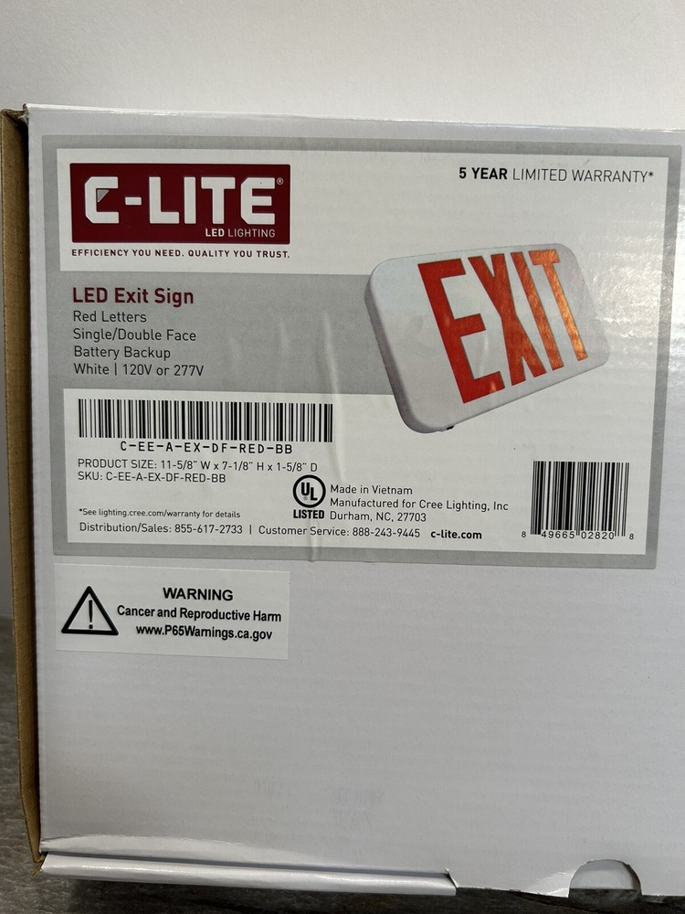 C-Lite LED Single Or Double Side Emergency Exit Lighted Sign, Battery Backup