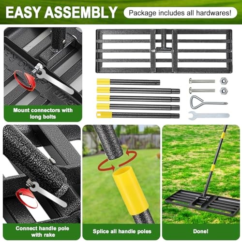 Lawn Leveling Rake, 30"x10" Levelawn Tool, 5FT Adjustable Handle 30X10" - 5FT