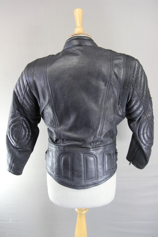 AKITO MERCURY PLUS BLACK LEATHER BIKER JACKET WITH BACK PROTECTOR: SIZE 12