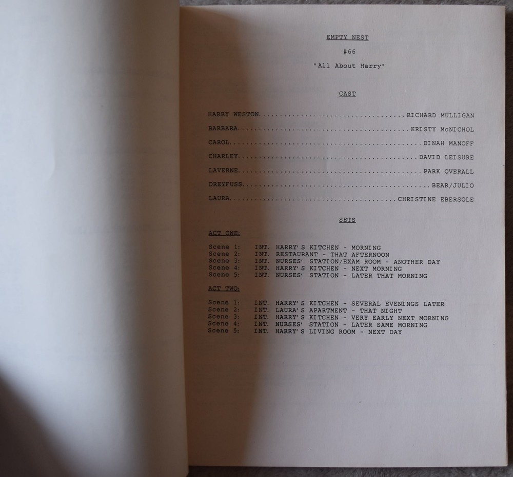1991 Empty Nest (All About Harry) Original Screenplay Script