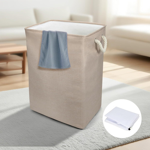 Collapsible & Stackable large Laundry Hamper with Drawstring - Large, Beige