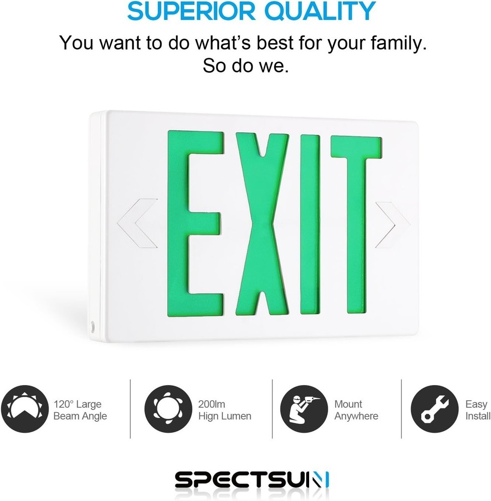 SPECTSUN 4 Packs LED Exit Sign, Emergency Exit Light Battery Backup AC 120/277V