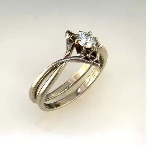 Art Deco Style Lab Created Interlocking Wedding White Gold FN Ring Set