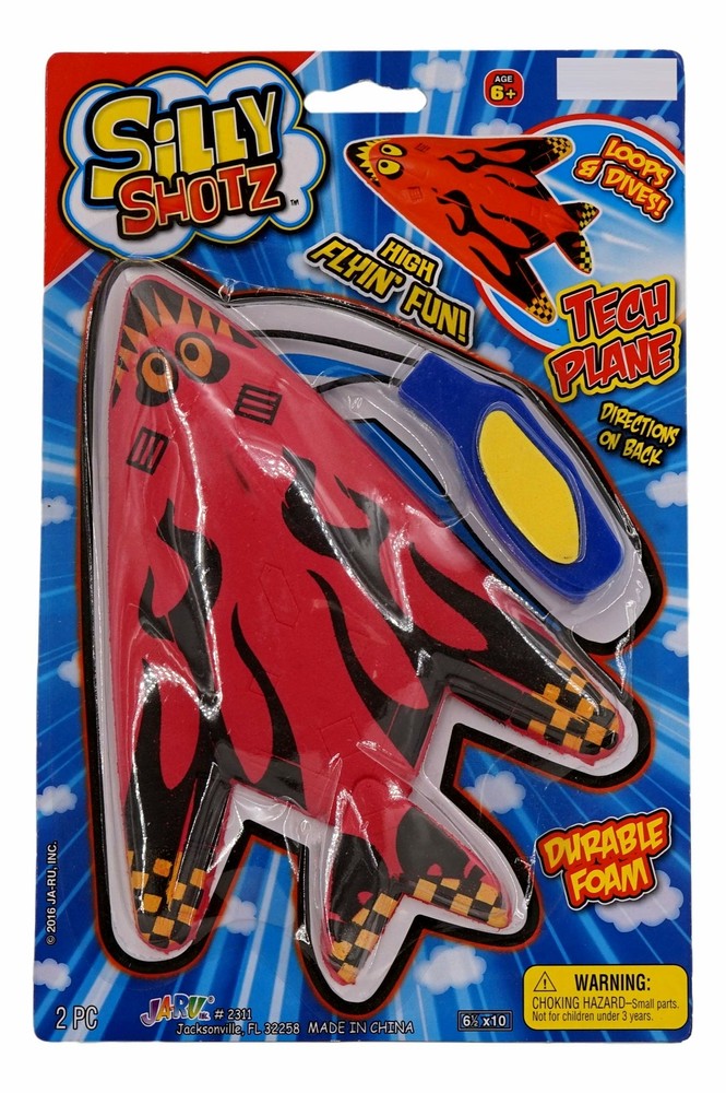 Silly Shotz Tech Plane, 6 Pack, Red, High Flyin Pull Back Airplane Slingshot