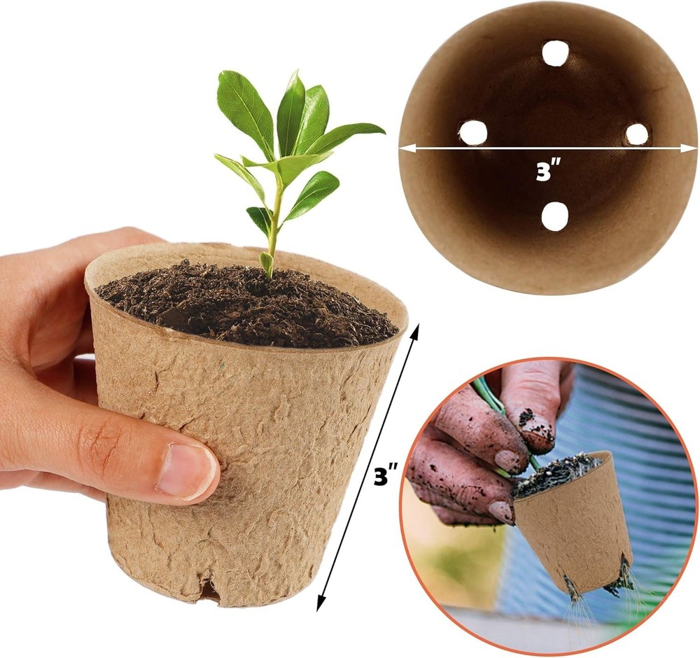 100 Pack Seed Starter Tray Kit, Biodegradable Peat Pots for Seedling with 100...