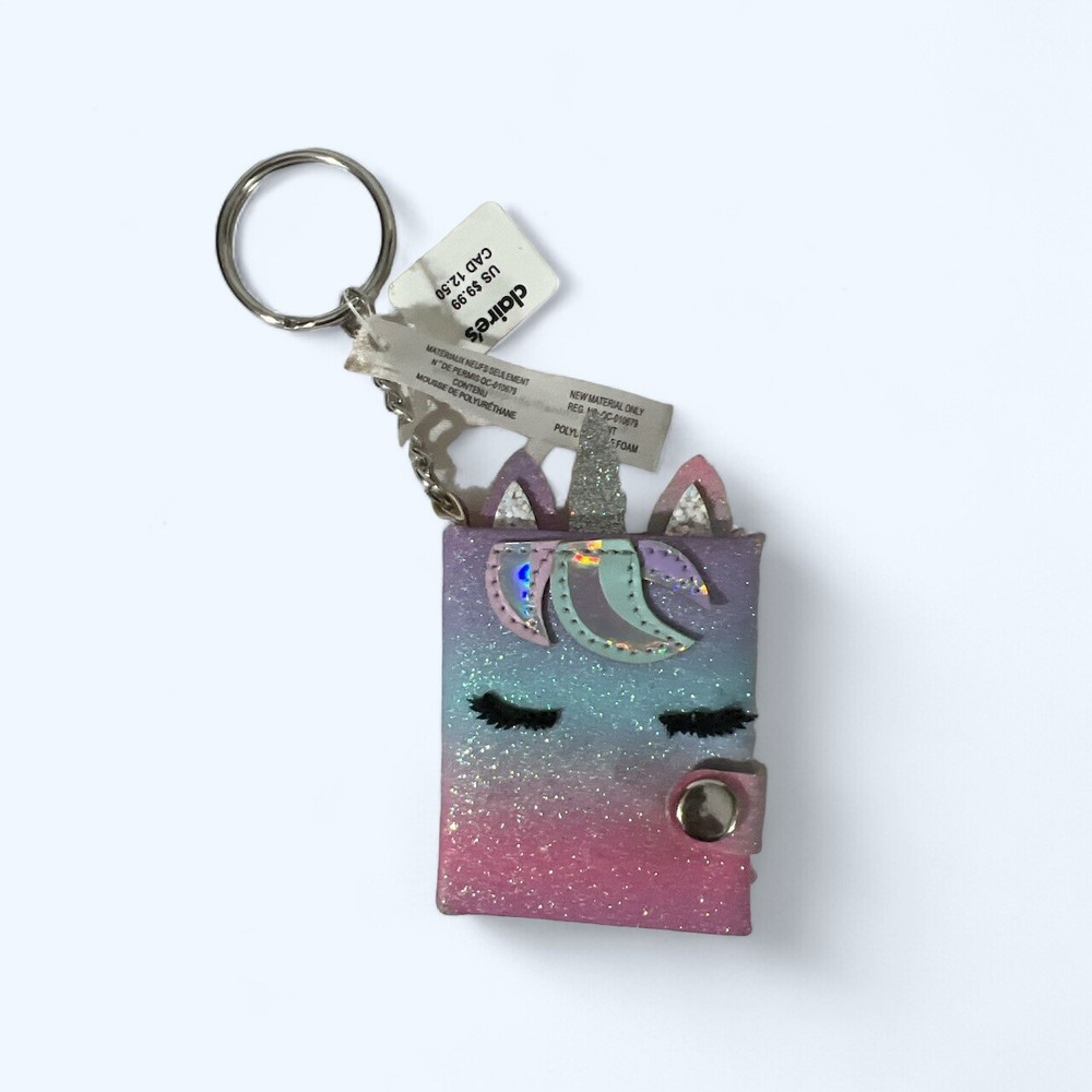 Glitter Rainbow Unicorn Mini Diary Notebook Keychain NWT