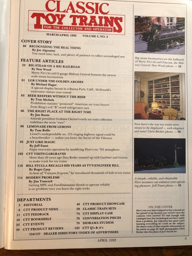 Classic Toy Trains - Uncatalogerd sets April 1992