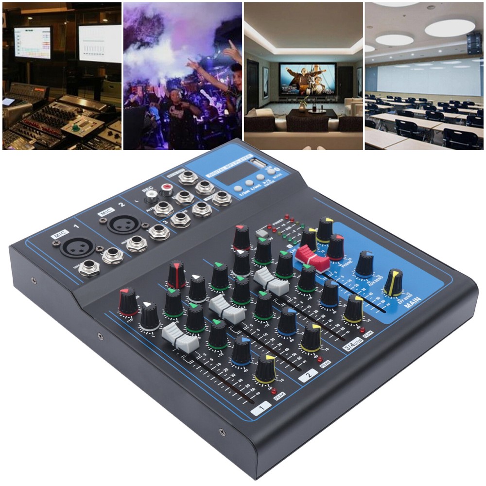 4Channel Mini Audio Mixer Bluetooth USB DJ Sound Mixing Console Amplifier Studio