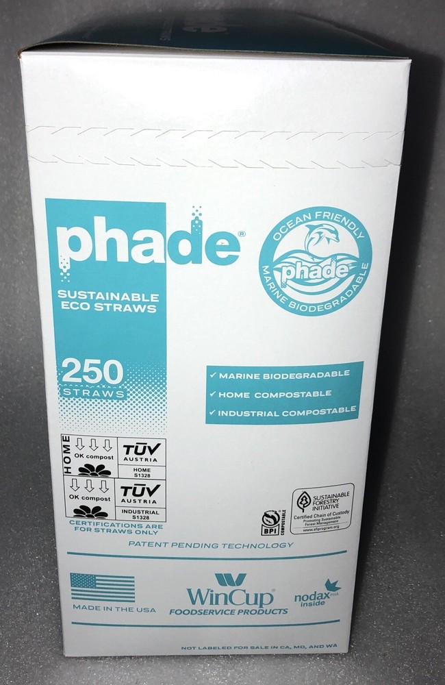 250 Count Phade Eco-Friendly Sustainable Biodegradable Compostable Giant Straws