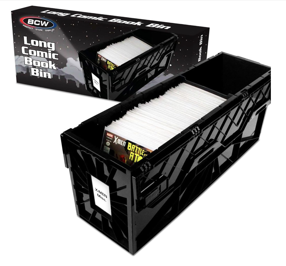 BCW LONG Comic Book Storage Box Bin Heavy Duty Plastic Stackble Hold 300 Bags !