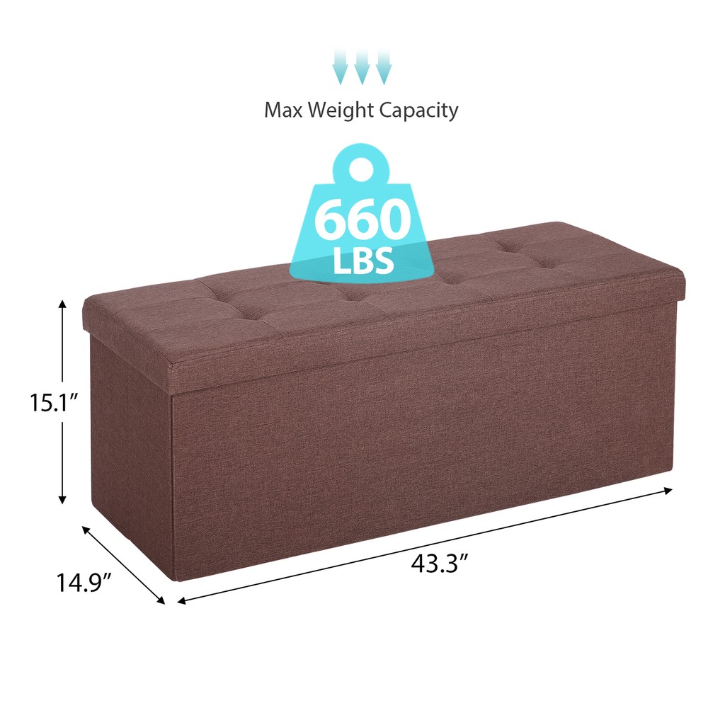 Brown Foldable Storage Ottoman Bench Storage Stools Footrest Spacious Organizer