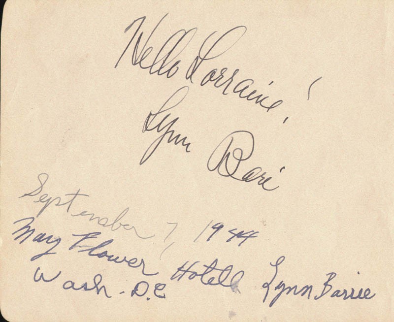 LYNN BARI - AUTOGRAPH NOTE DOUBLE SIGNED