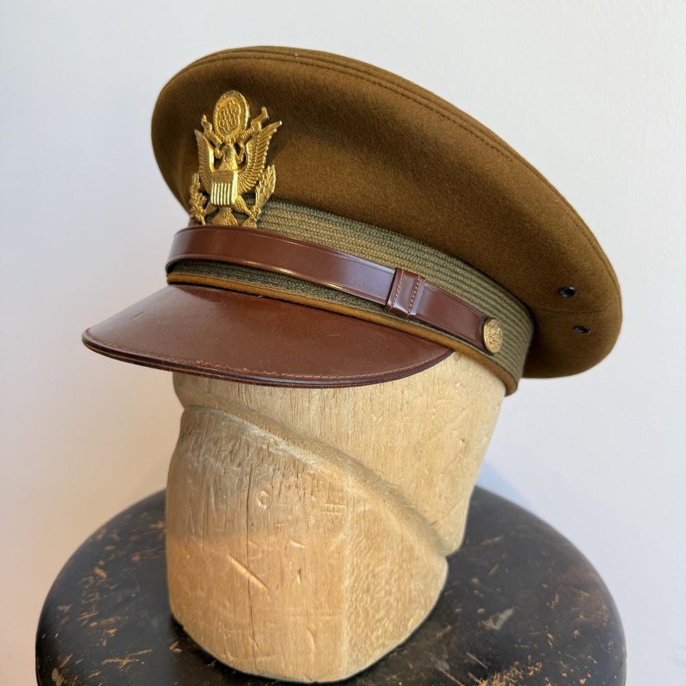 Original WWII US Army Officer Visor Hat Brown Wool