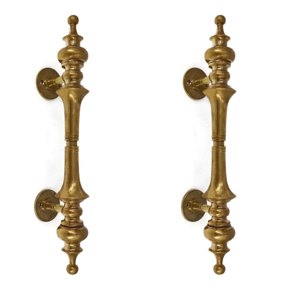 2 x Solid hollow Brass Spun Door Pull Handles 12" (30cm) Heavy Vintage Style