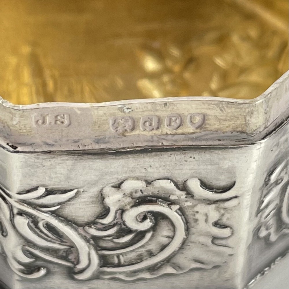 Antique Solid Silver & Gilt Trinket Box Cupid & Cherub Embossed 1899 John Smith