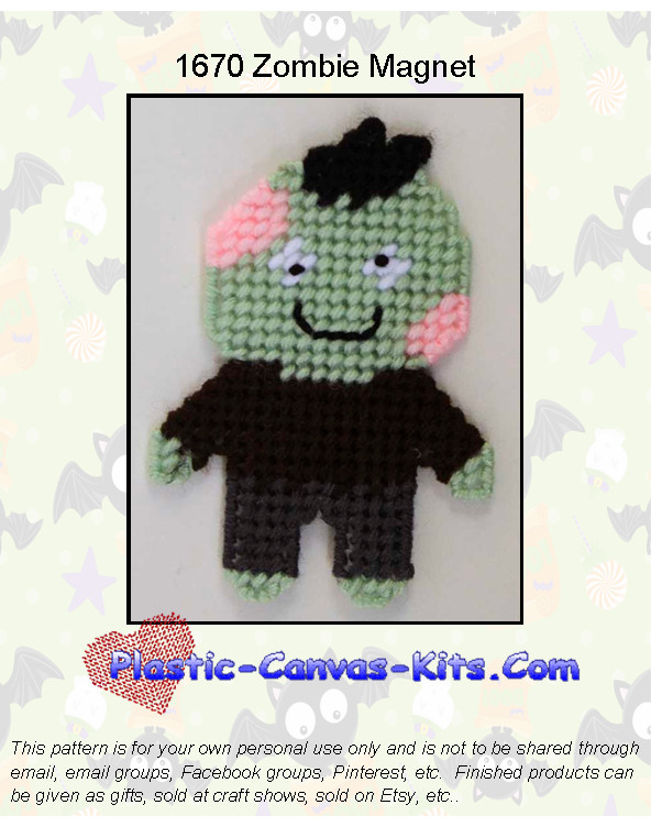 Halloween Zombie  Boy Magnet-Plastic Canvas Pattern or Kit