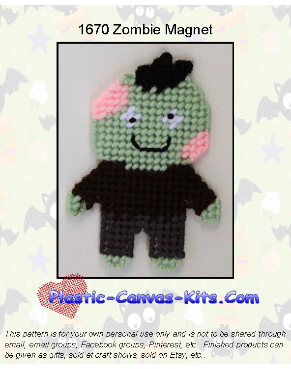 Halloween Zombie Boy Magnet-Plastic Canvas Pattern or Kit