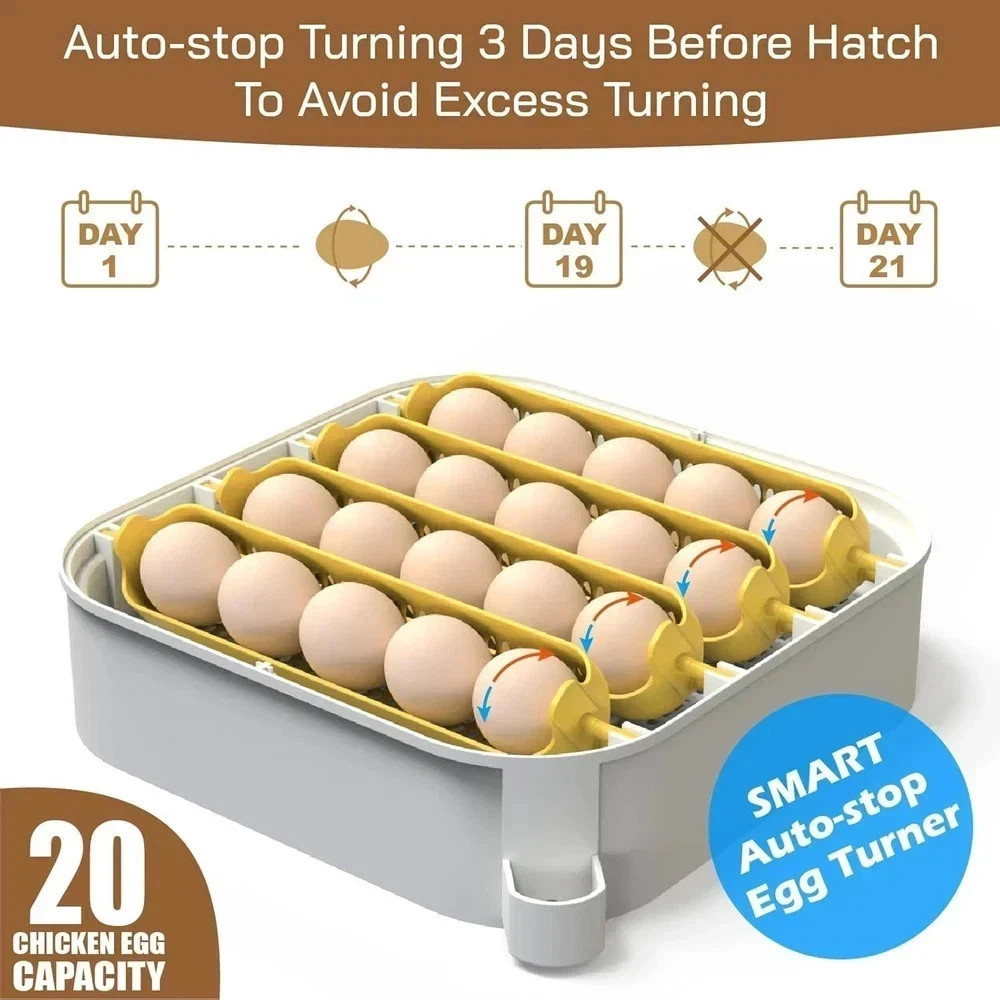 20 Egg Incubator with Humidity Display Egg Candler Automatic Egg Turne