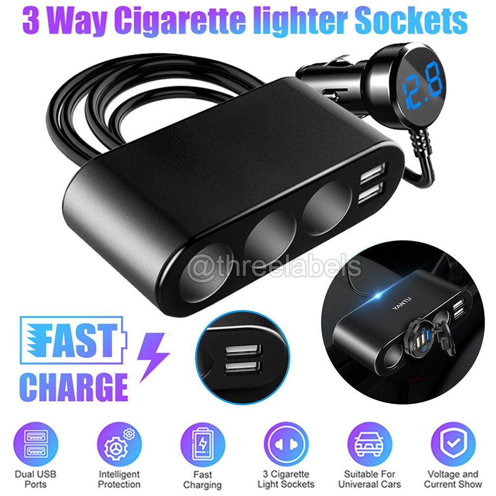 3 Way Multi Car Cigarette Lighter Socket Extension Splitter USB Charger DC 12V