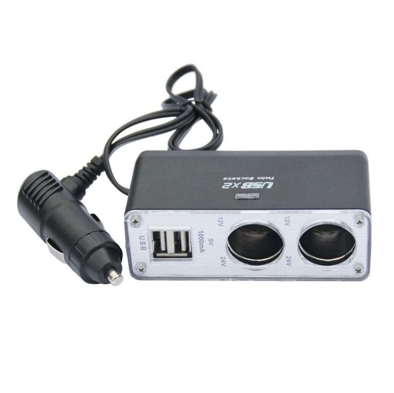 2 Ways Car Cigarette Lighter Socket 12V Dual USB Charger Splitter Power Adapter
