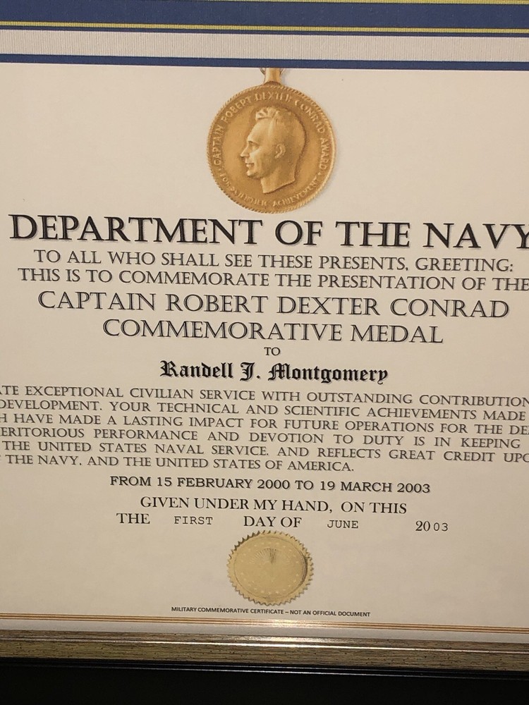 NAVY - CAPTAIN ROBERT DEXTER CONRAD COMMEMORATIVE AWARD CERTIFICATE ~ Type-1